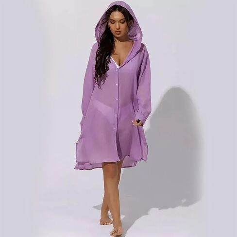Women's Hooded Waisted Beach Jacket Swim Tulle Cover Up Sun Protection Hoodie Long Lightweight Beach Cover Ups For Women in Saudi Arabia
