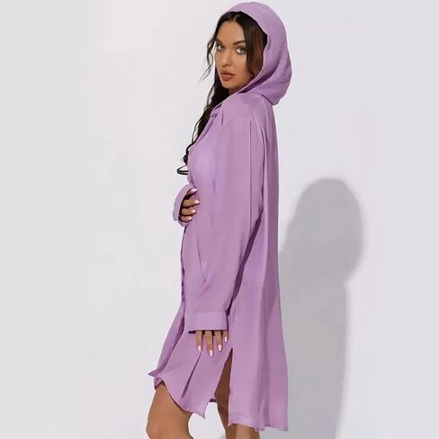 Women's Hooded Waisted Beach Jacket Swim Tulle Cover Up Sun Protection Hoodie Long Lightweight Beach Cover Ups For Women in Saudi Arabia