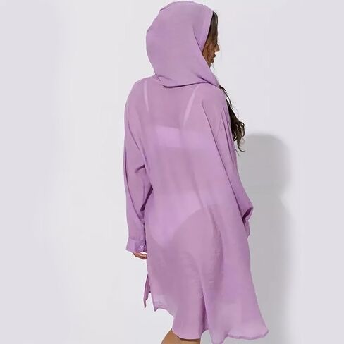 Women's Hooded Waisted Beach Jacket Swim Tulle Cover Up Sun Protection Hoodie Long Lightweight Beach Cover Ups For Women in Saudi Arabia