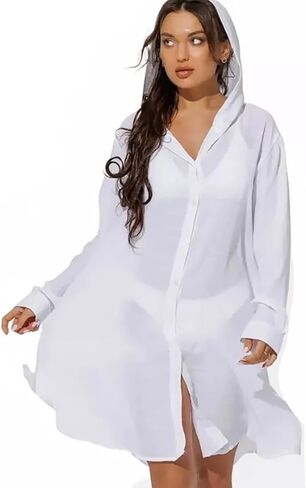 Women's Hooded Waisted Beach Jacket Swim Tulle Cover Up Sun Protection Hoodie Long Lightweight Beach Cover Ups For Women in Saudi Arabia
