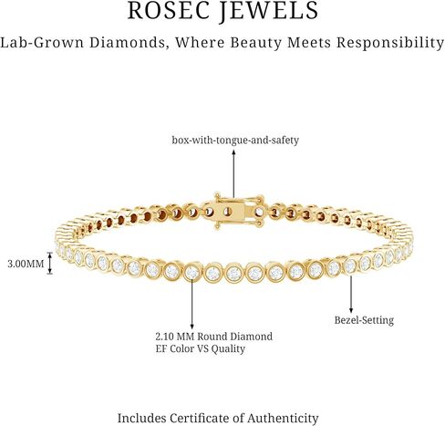 Certified Lab Grown Diamond Tennis Bracelet, Ef-Vs Quality, Bezel Set Diamond Eternity Bracelet - Ready To Gift in Saudi Arabia