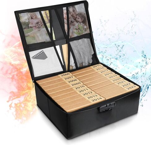 صندوق تخزين صور مقاوم للحريق مع قفل، 18 حافظة صور داخلية خالية من الأحماض مقاس 5 × 7 بوصة، منظم صور قابل للطي مع مقبض للصور والملصقات والطوابع والبذور in Kuwait