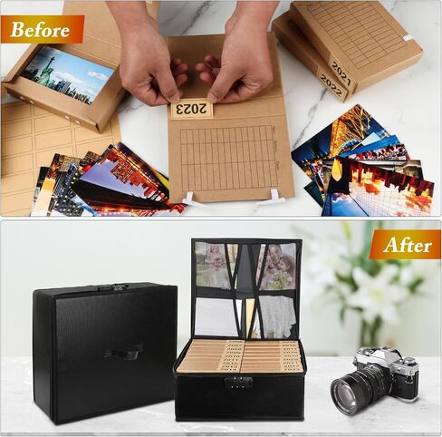 صندوق تخزين صور مقاوم للحريق مع قفل، 18 حافظة صور داخلية خالية من الأحماض مقاس 5 × 7 بوصة، منظم صور قابل للطي مع مقبض للصور والملصقات والطوابع والبذور in Kuwait