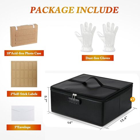 صندوق تخزين صور مقاوم للحريق مع قفل، 18 حافظة صور داخلية خالية من الأحماض مقاس 5 × 7 بوصة، منظم صور قابل للطي مع مقبض للصور والملصقات والطوابع والبذور in Kuwait