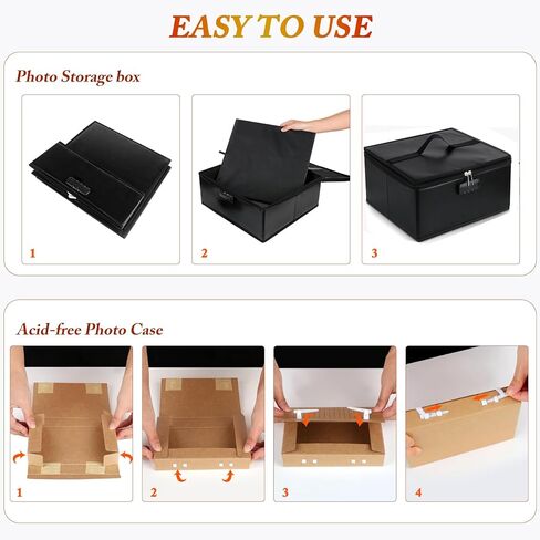 صندوق تخزين صور مقاوم للحريق مع قفل، 18 حافظة صور داخلية خالية من الأحماض مقاس 5 × 7 بوصة، منظم صور قابل للطي مع مقبض للصور والملصقات والطوابع والبذور in Kuwait