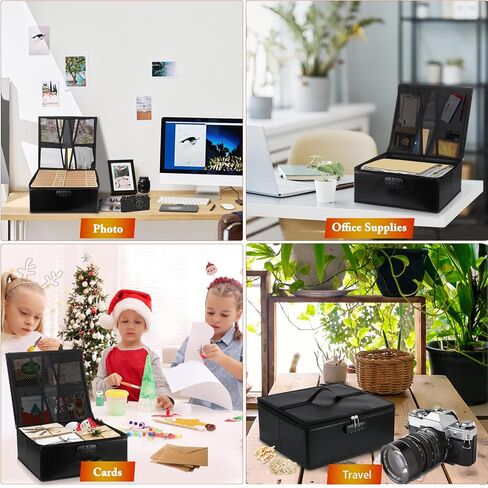 صندوق تخزين صور مقاوم للحريق مع قفل، 18 حافظة صور داخلية خالية من الأحماض مقاس 5 × 7 بوصة، منظم صور قابل للطي مع مقبض للصور والملصقات والطوابع والبذور in Kuwait