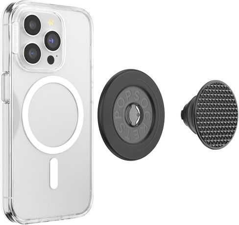 PopSockets Phone Grip Compatible with MagSafe, Phone Holder, Wireless Charging Compatible - Alum Triangle Knurled Black in Saudi Arabia