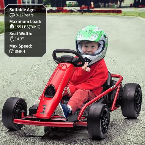 24V Go Kart for Kids 8-12 Years, 300W*2 Extra Powerful Motors, 9Ah Large Battery 8MPH High Speed Drifting with Music, Horn,Max Load 175lbs Outdoor Ride On Toy for Teens (Rose) in Saudi Arabia