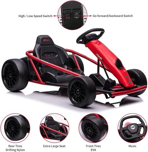 24V Go Kart for Kids 8-12 Years, 300W*2 Extra Powerful Motors, 9Ah Large Battery 8MPH High Speed Drifting with Music, Horn,Max Load 175lbs Outdoor Ride On Toy for Teens (Rose) in Saudi Arabia