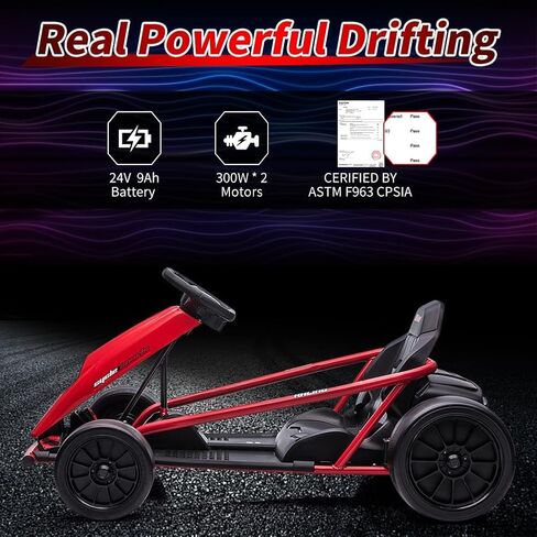 24V Go Kart for Kids 8-12 Years, 300W*2 Extra Powerful Motors, 9Ah Large Battery 8MPH High Speed Drifting with Music, Horn,Max Load 175lbs Outdoor Ride On Toy for Teens (Rose) in Saudi Arabia
