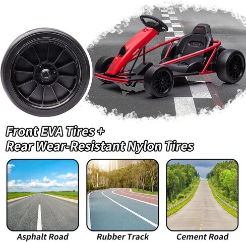 24V Go Kart for Kids 8-12 Years, 300W*2 Extra Powerful Motors, 9Ah Large Battery 8MPH High Speed Drifting with Music, Horn,Max Load 175lbs Outdoor Ride On Toy for Teens (Rose) in Saudi Arabia