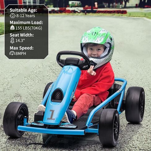 24V Go Kart for Kids 8-12 Years, 300W*2 Extra Powerful Motors, 9Ah Large Battery 8MPH High Speed Drifting with Music, Horn,Max Load 175lbs Outdoor Ride On Toy for Teens (Rose) in Saudi Arabia