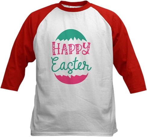 CafePress Happy Easter Baseball Jersey Kids Cotton Baseball Jersey, 3/4 Raglan Sleeve Shirt in Saudi Arabia
