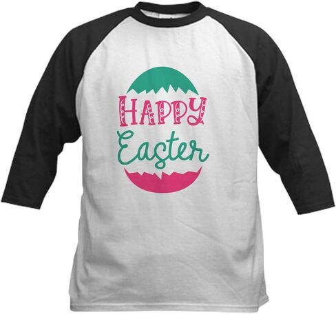 CafePress Happy Easter Baseball Jersey Kids Cotton Baseball Jersey, 3/4 Raglan Sleeve Shirt in Saudi Arabia