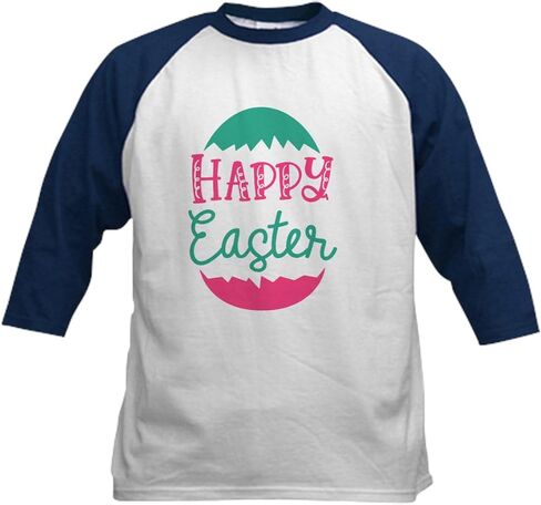 CafePress Happy Easter Baseball Jersey Kids Cotton Baseball Jersey, 3/4 Raglan Sleeve Shirt in Saudi Arabia