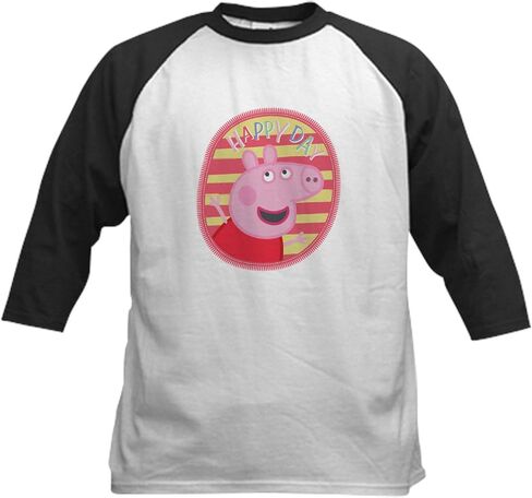 Cafepress Peppa Pig Happy Day Baseball Jersey Kids Cotton Baseball Jersey ، 3/4 Raglan Sleeve Shirt in Saudi Arabia