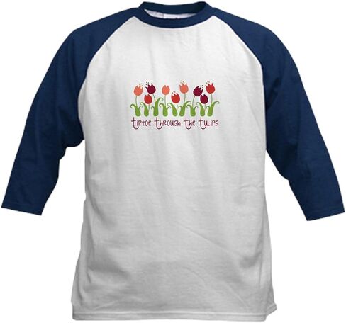 CafePress Tiptoe Through The Tulips Baseball Jersey Kids Cotton Baseball Jersey, 3/4 Raglan Sleeve Shirt in Saudi Arabia