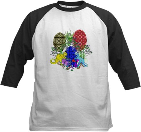 CafePress Dinosaur Easter Eggs Kids Baseball Tee Kids Cotton Baseball Jersey, 3/4 Raglan Sleeve Shirt in Saudi Arabia