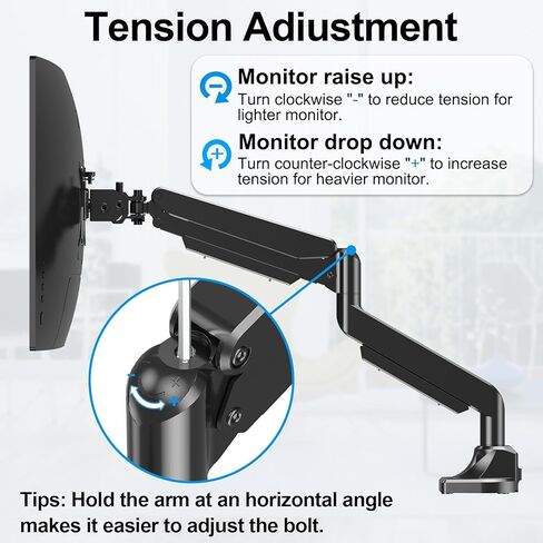 Single Monitor Mount for Max 49 inches Ultrawide Computer Screen, Premium Aluminum Heavy Duty Gas Spring Monitor Arm Hold 4.4 to 44 lbs, Full Motion Monitor Desk Mount, VESA Mount 75/100mm in Saudi Arabia