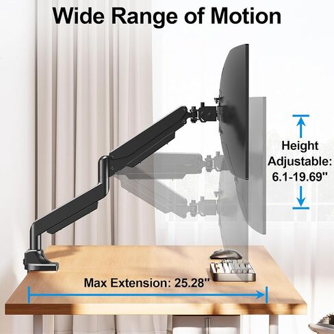 Single Monitor Mount for Max 49 inches Ultrawide Computer Screen, Premium Aluminum Heavy Duty Gas Spring Monitor Arm Hold 4.4 to 44 lbs, Full Motion Monitor Desk Mount, VESA Mount 75/100mm in Saudi Arabia