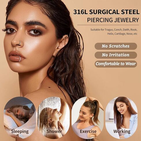 2PCS 20G 18G 16G Nose Ring Cartilage Hoop Earring Stainless Steel 4Colors Choose Hoop Earrings Hinged Segment Rings Septum Hoops Daith Conch Helix Tragus Piercing 6mm/7mm/8mm/9mm/10mm in Saudi Arabia