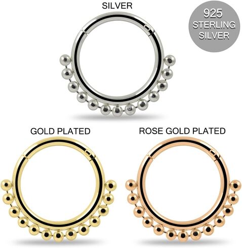 سلسلة حلقة الكرة 925 Sterling Silver 16 Gauge مفصلية حلقة الفرس خاتم - غضروف هوب - Daith Hoop - قطاع خاتم المجوهرات جسم المجوهرات in Kuwait