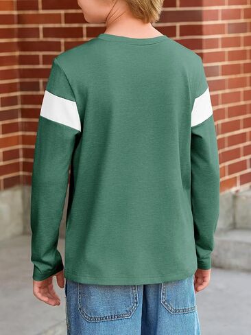 Imily Bela Kids Boys T Shirts Casual Long Sleeve Color Block Tops Crewneck Loose Basic Tees 5-14 Years in Saudi Arabia