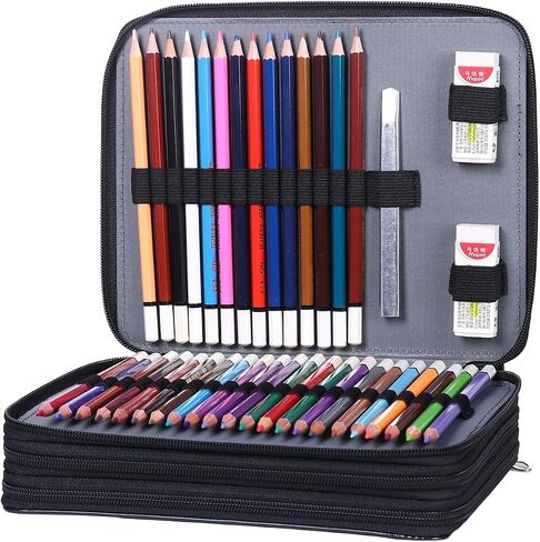 Shulaner 120 Slots Colored Pencil Case with Zipper Closure Pencils Bag Waterproof PU Leather Pen Organizer Storage Holder for Artist (Silver Glitter) in Saudi Arabia