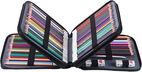 Shulaner 120 Slots Colored Pencil Case with Zipper Closure Pencils Bag Waterproof PU Leather Pen Organizer Storage Holder for Artist (Silver Glitter) in Saudi Arabia