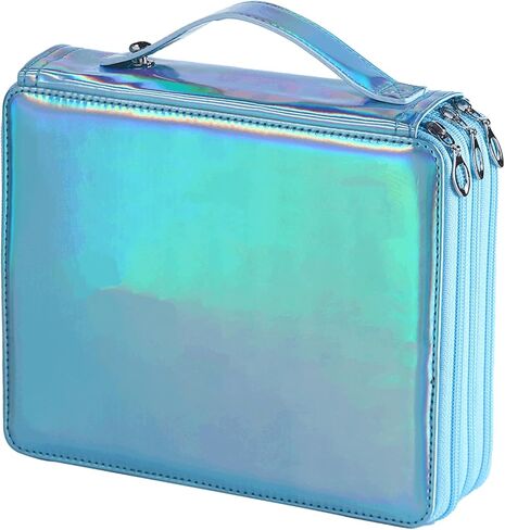 Shulaner 120 Slots Colored Pencil Case with Zipper Closure Pencils Bag Waterproof PU Leather Pen Organizer Storage Holder for Artist (Silver Glitter) in Kuwait