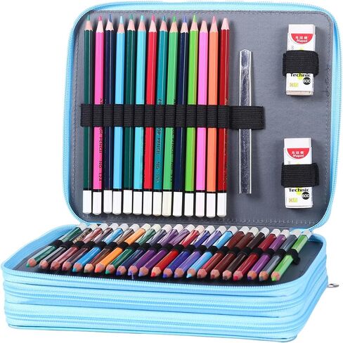 Shulaner 120 Slots Colored Pencil Case with Zipper Closure Pencils Bag Waterproof PU Leather Pen Organizer Storage Holder for Artist (Silver Glitter) in Kuwait