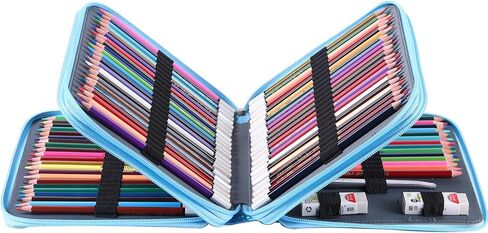 Shulaner 120 Slots Colored Pencil Case with Zipper Closure Pencils Bag Waterproof PU Leather Pen Organizer Storage Holder for Artist (Silver Glitter) in Kuwait