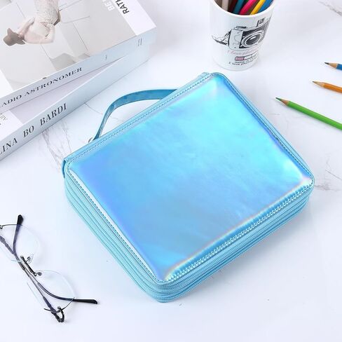 Shulaner 120 Slots Colored Pencil Case with Zipper Closure Pencils Bag Waterproof PU Leather Pen Organizer Storage Holder for Artist (Silver Glitter) in Kuwait