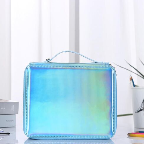 Shulaner 120 Slots Colored Pencil Case with Zipper Closure Pencils Bag Waterproof PU Leather Pen Organizer Storage Holder for Artist (Silver Glitter) in Kuwait