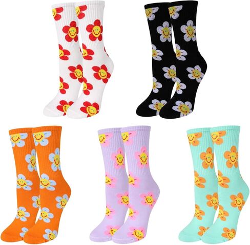 Women Ruffle Socks Funny Novelty Socks Cute Colorful Patterned Cotton Funky Socks for Girls Casual Socks Fun Frilly High Ankle Socks 5 Pairs in Saudi Arabia