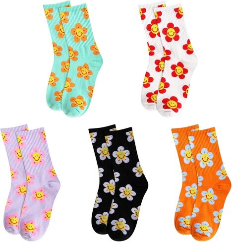 Women Ruffle Socks Funny Novelty Socks Cute Colorful Patterned Cotton Funky Socks for Girls Casual Socks Fun Frilly High Ankle Socks 5 Pairs in Saudi Arabia