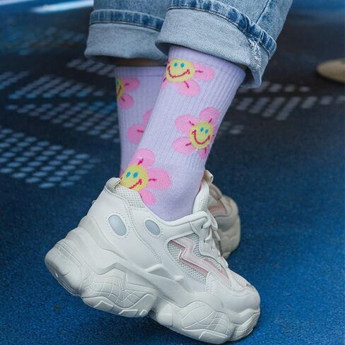 Women Ruffle Socks Funny Novelty Socks Cute Colorful Patterned Cotton Funky Socks for Girls Casual Socks Fun Frilly High Ankle Socks 5 Pairs in Saudi Arabia