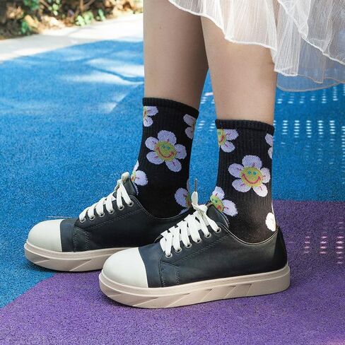 Women Ruffle Socks Funny Novelty Socks Cute Colorful Patterned Cotton Funky Socks for Girls Casual Socks Fun Frilly High Ankle Socks 5 Pairs in Saudi Arabia