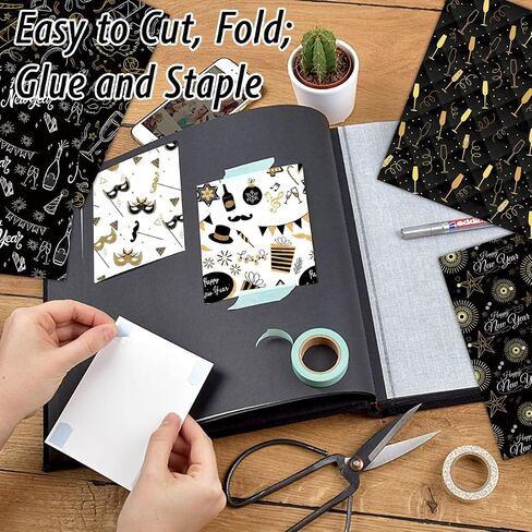 24 Sheets Festival Celebration Scrapbook Paper Black Gold Patterned 6 Inches Single-Sided Square Craft Paper Happy New Year Decor Origami Paper for Gift Card Making Die Cuts - 12 Design in Saudi Arabia