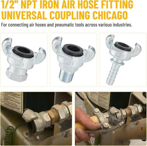 6PCS 3/4'' NPT Iron Air Hose Fitting, Universal Coupling Chicago Fitting 3/4'' for Male End, Female End, Hose End in Kuwait