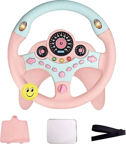 Kids Steering Wheel for Car, Driving Simulated Toy Steering Wheel for Kids with Light and Music, Electric Early Learning Educational Baby Steering Wheel Toy for Kids（Yellow） in Kuwait
