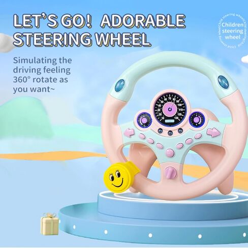 Kids Steering Wheel for Car, Driving Simulated Toy Steering Wheel for Kids with Light and Music, Electric Early Learning Educational Baby Steering Wheel Toy for Kids（Yellow） in Kuwait