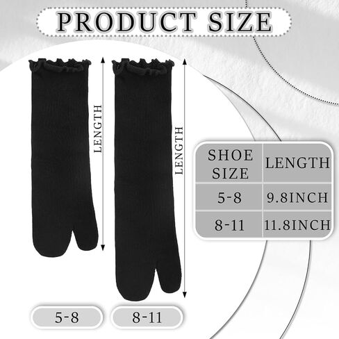 Bencailor 6 Pairs Tabi Split Toe Socks Ruffle Frilly Tabi Socks Elastic Cotton Sandal Socks for Men Women (Black, White) in Saudi Arabia