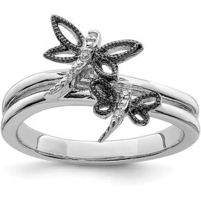 Sonia Jewels Sterling Silver Diamond Black Dragonfly Ring (2mm) in Kuwait