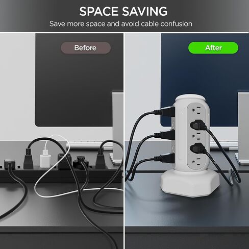 Power Strip Tower with Colorful Night Light,15 Outlets 6 USB Ports, Surge Protector with USB Fast Charger & 6.5ft Extension Cord, Outlet Overload Protection for Home, Office(Black) in Saudi Arabia
