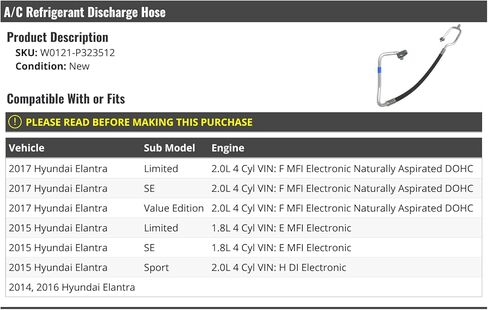 A/C Discharge Hose - Compatible with 2014-2017 Hyundai Elantra in Kuwait