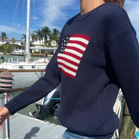 Luckinbaby American Flag Sweater for Women Striped Star Sweaters USA Sweatshirt Patriotic Knitted Loose Pullover Top in Kuwait