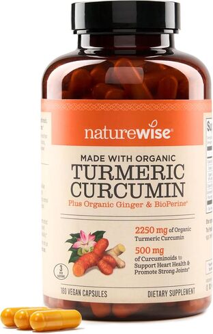 NatureWise Curcumin Turmeric 2250mg - 95% Curcuminoids & BioPerine Black Pepper Extract for Advanced Absorption - Daily Joint and Immune Health Support - Vegan, Non-GMO, 180 Count[60-Day Supply] in Kuwait