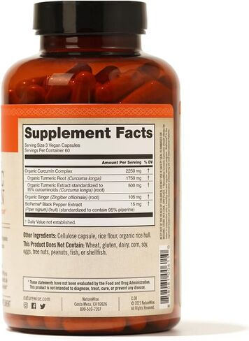 NatureWise Curcumin Turmeric 2250mg - 95% Curcuminoids & BioPerine Black Pepper Extract for Advanced Absorption - Daily Joint and Immune Health Support - Vegan, Non-GMO, 180 Count[60-Day Supply] in Kuwait