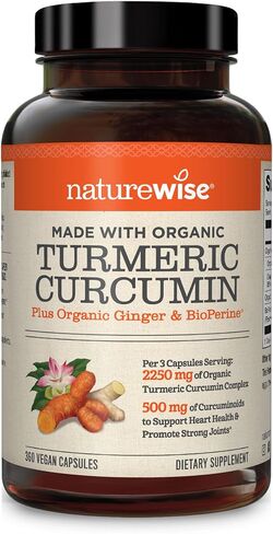 NatureWise Curcumin Turmeric 2250mg - 95% Curcuminoids & BioPerine Black Pepper Extract for Advanced Absorption - Daily Joint and Immune Health Support - Vegan, Non-GMO, 180 Count[60-Day Supply] in Kuwait